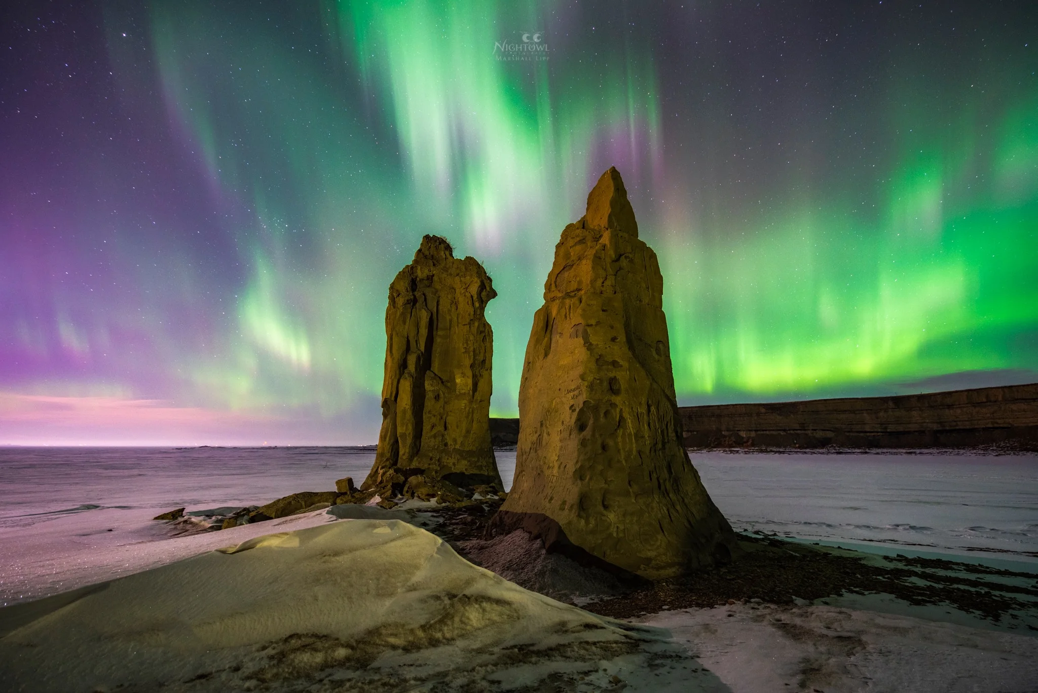 Green aurora over the sea