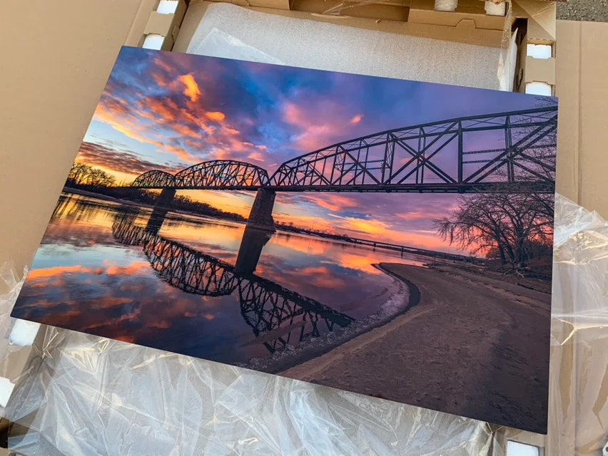 Aluminum fine art print displayed in a space